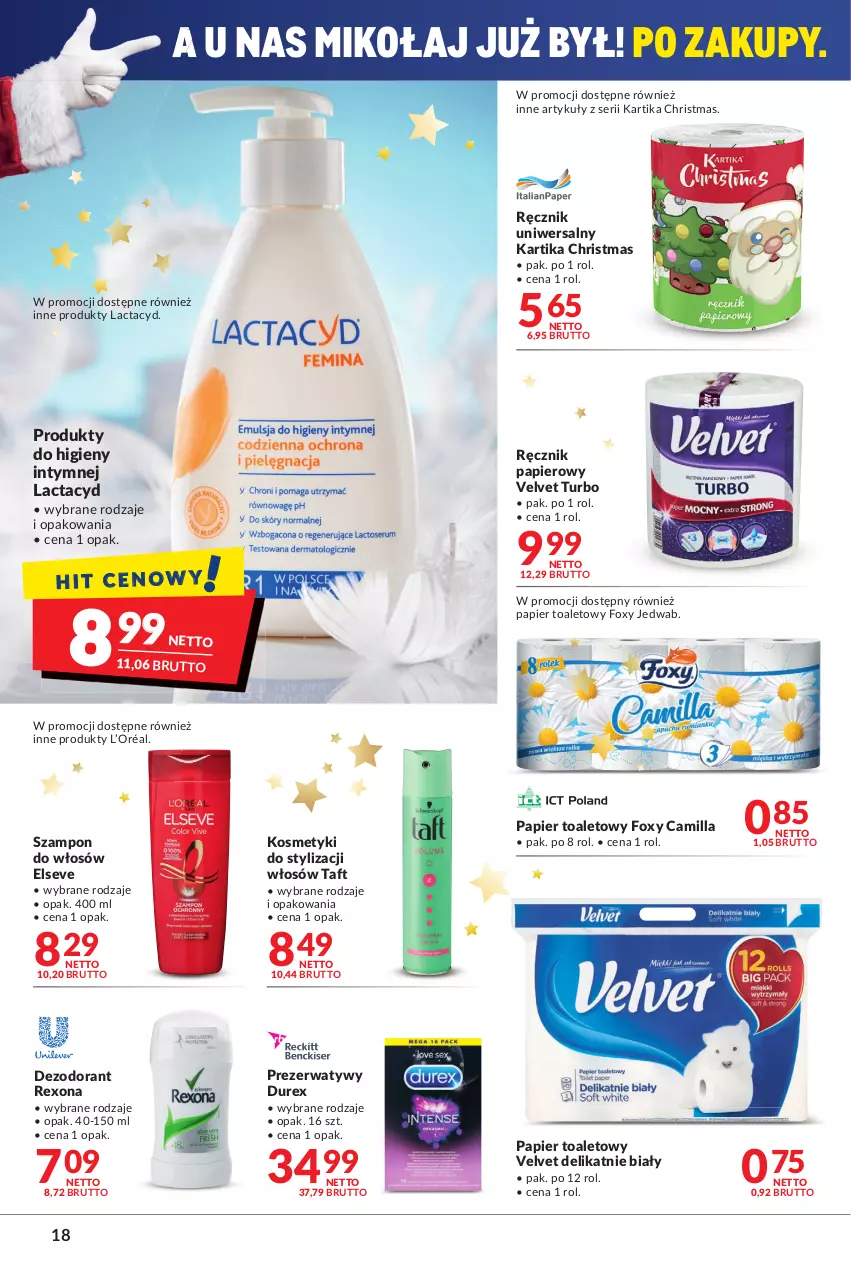 Gazetka promocyjna Makro - [Oferta promocyjna] Artykuły spożywcze i przemysłowe - ważna 14.12 do 26.12.2021 - strona 18 - produkty: Dezodorant, Durex, Elseve, Foxy, L’Oréal, Lactacyd, Papier, Papier toaletowy, Prezerwatyw, Ręcznik, Rexona, Ser, Szampon, Taft, Velvet