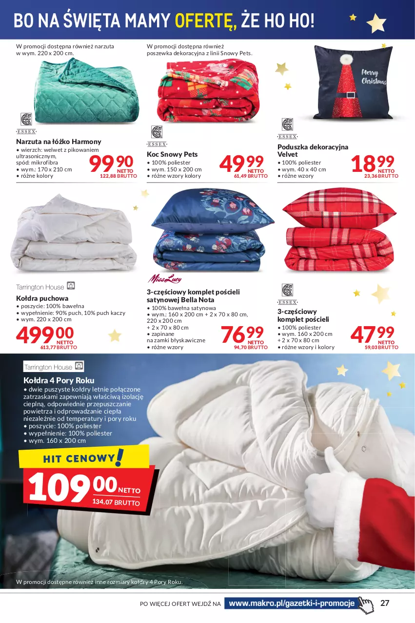 Gazetka promocyjna Makro - [Oferta promocyjna] Artykuły spożywcze i przemysłowe - ważna 14.12 do 26.12.2021 - strona 27 - produkty: Bell, Bella, Koc, Kołdra, Komplet pościeli, Narzuta, Poduszka, Poduszka dekoracyjna, Por, Pościel, Poszewka, Velvet, Wełna