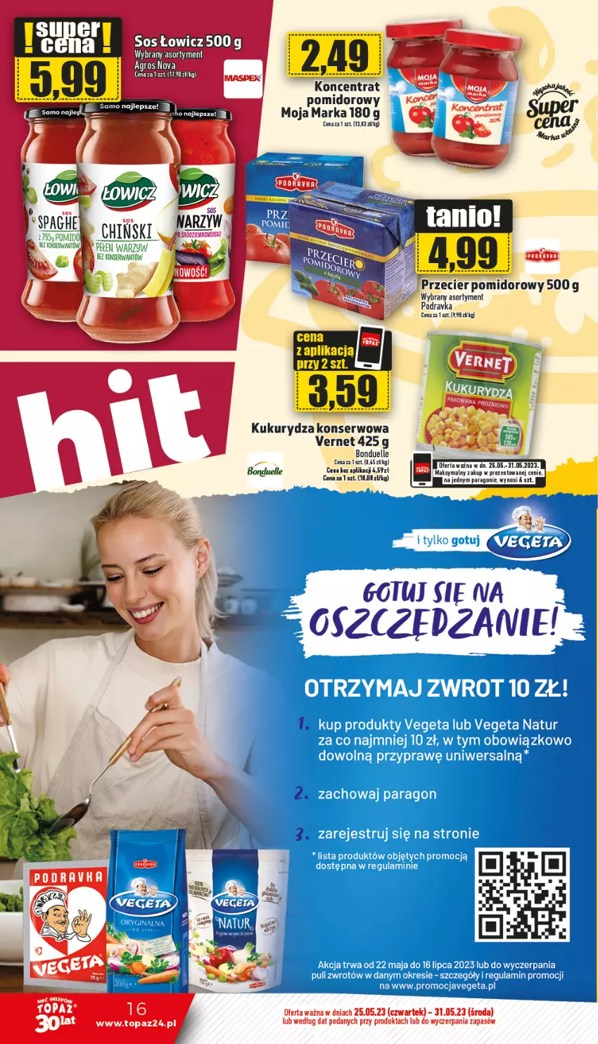 Gazetka promocyjna Topaz - Gazetka - ważna 25.05 do 31.05.2023 - strona 16 - produkty: Bonduelle, Kukurydza, Kukurydza konserwowa, Podravka, Ser, Sos, Top