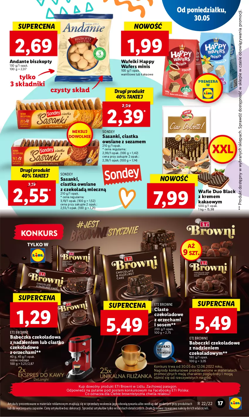 Gazetka promocyjna Lidl - GAZETKA - ważna 30.05 do 01.06.2022 - strona 17 - produkty: Babeczki, Biszkopty, Ciastka, Ciastka owsiane, Ciasto czekoladowe, Fa, Kakao, Lack, Sanki, Sezam, Sos