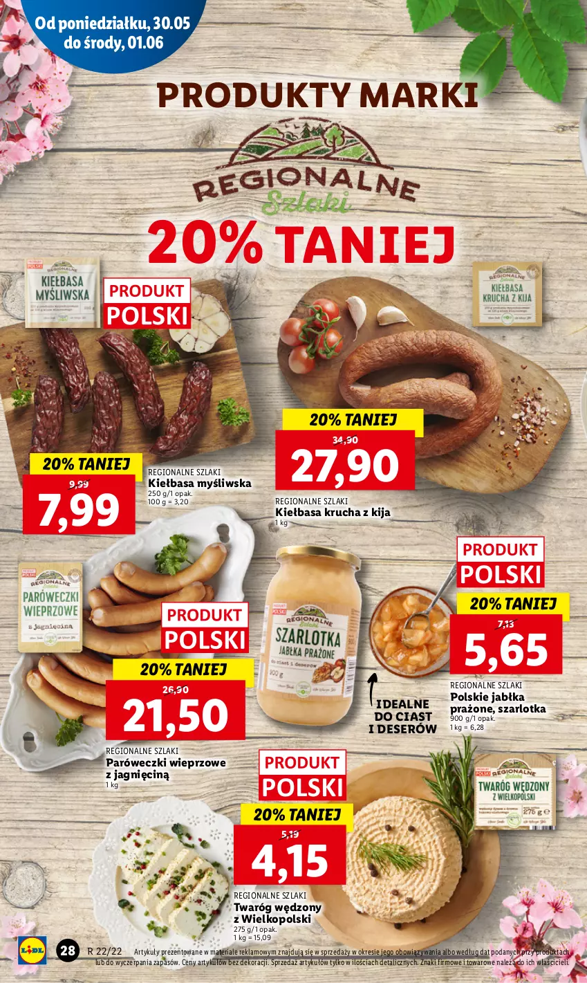 Gazetka promocyjna Lidl - GAZETKA - ważna 30.05 do 01.06.2022 - strona 28 - produkty: Deser, Jabłka, Jabłka prażone, Kiełbasa, Kiełbasa krucha, Ser, Szarlotka, Twaróg