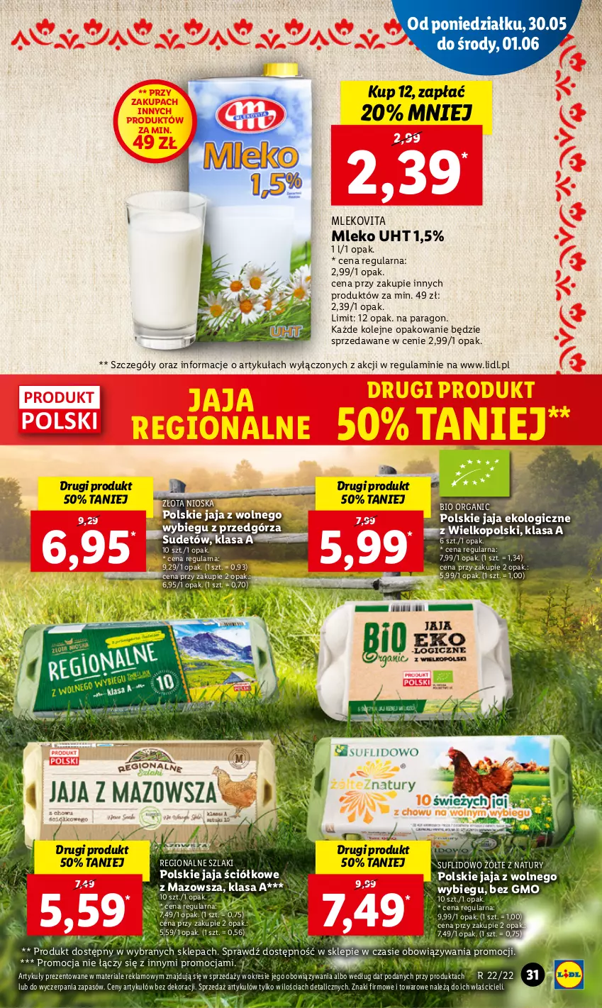 Gazetka promocyjna Lidl - GAZETKA - ważna 30.05 do 01.06.2022 - strona 31 - produkty: Jaja, Jaja z wolnego wybiegu, Mleko, Mlekovita, Olej