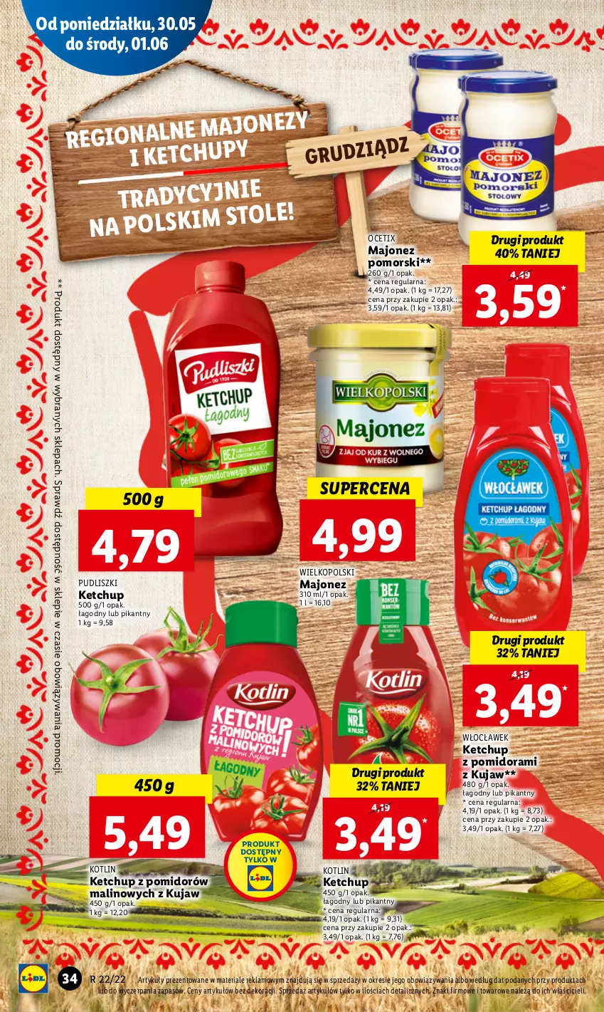 Gazetka promocyjna Lidl - GAZETKA - ważna 30.05 do 01.06.2022 - strona 34 - produkty: Ketchup, Kotlin, Majonez, Ocet, Ole!, Pudliszki