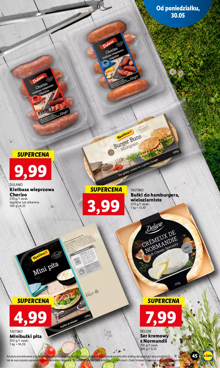 Gazetka promocyjna Lidl - GAZETKA - ważna 30.05 do 01.06.2022 - strona 45 - produkty: Burger, Dulano, Hamburger, Kiełbasa, Ser