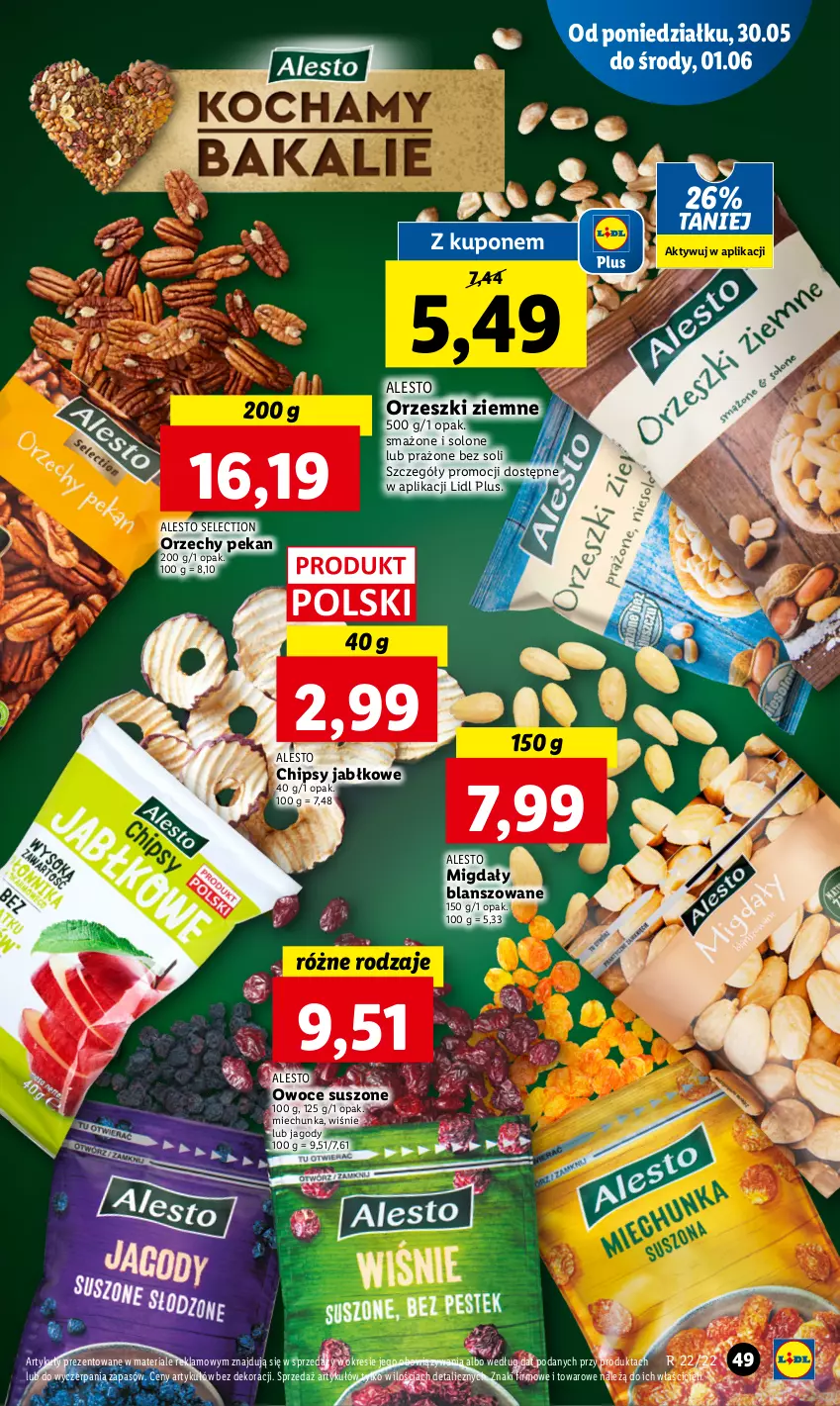 Gazetka promocyjna Lidl - GAZETKA - ważna 30.05 do 01.06.2022 - strona 49 - produkty: Chipsy, Jagody, Migdały, Orzeszki, Orzeszki ziemne, Owoce, Owoce suszone