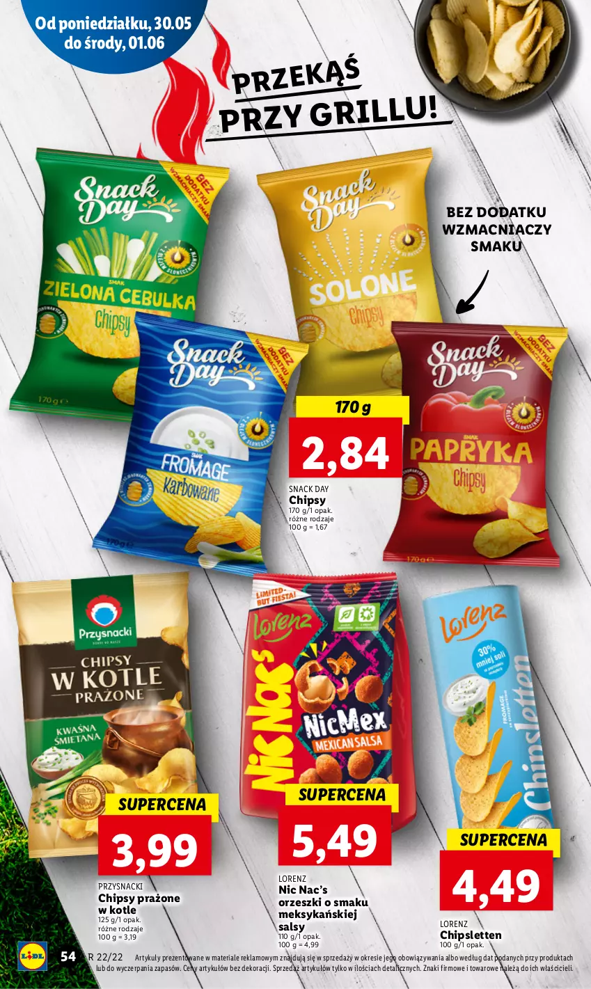 Gazetka promocyjna Lidl - GAZETKA - ważna 30.05 do 01.06.2022 - strona 54 - produkty: Chipsy, Grill, Lorenz, Orzeszki, Przysnacki