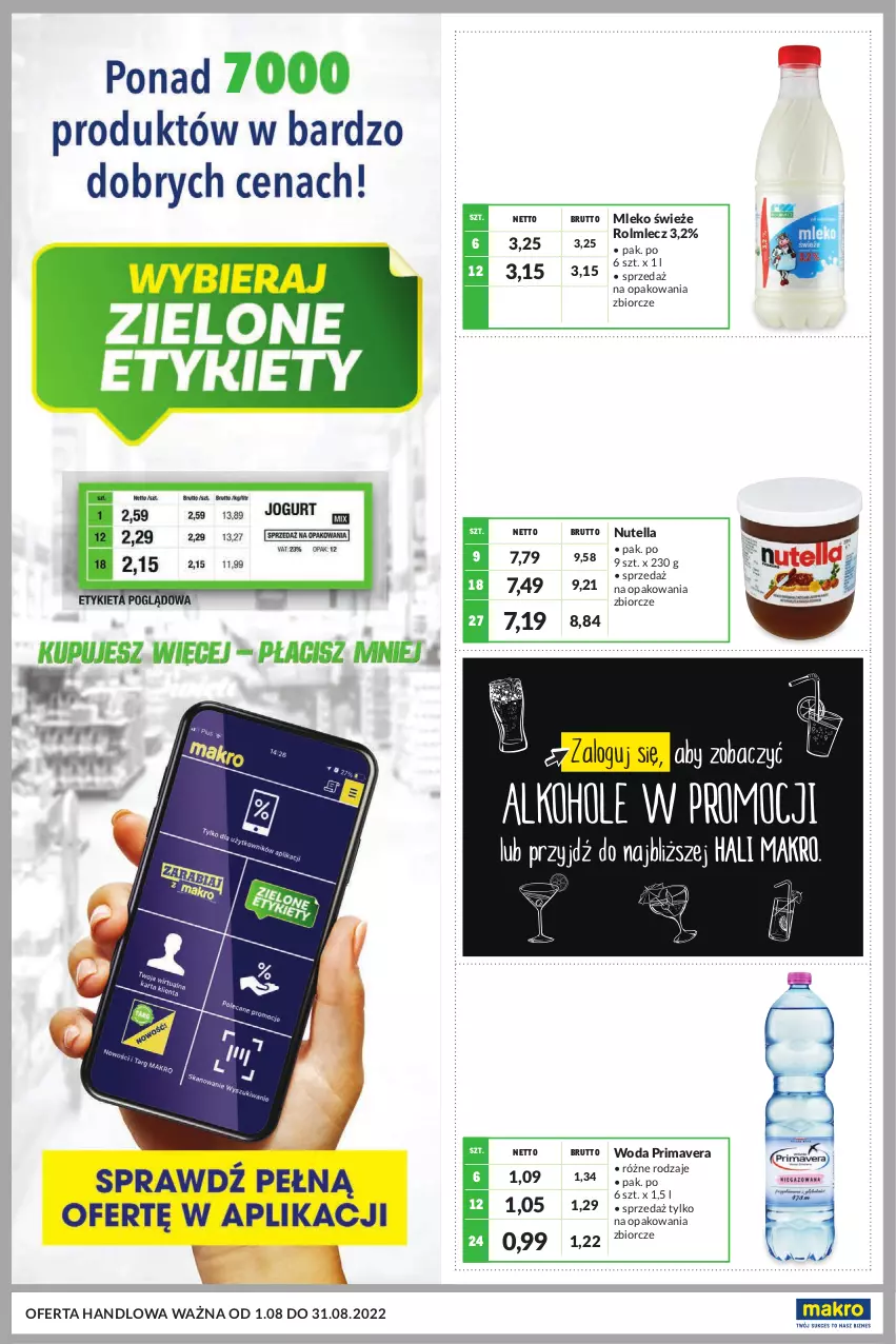 Gazetka promocyjna Makro - [Oferta specjalna] Kupujesz więcej płacisz mniej - ważna 01.08 do 31.08.2022 - strona 1 - produkty: Mleko, Nutella, Prima, Primavera, Rolmlecz, Woda