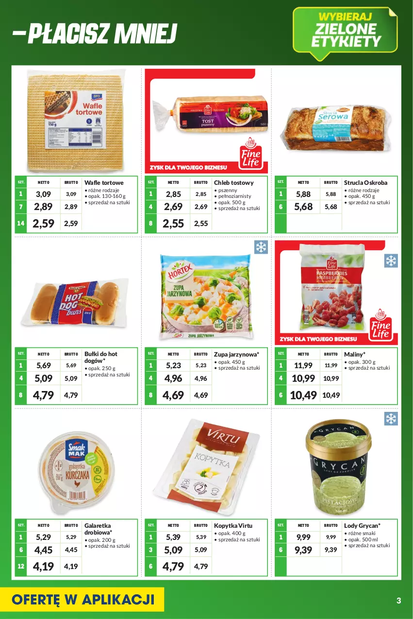 Gazetka promocyjna Makro - [Oferta specjalna] Kupujesz więcej płacisz mniej - ważna 01.08 do 31.08.2022 - strona 3 - produkty: Bułki do hot dogów, Chleb, Chleb tostowy, Gala, Galaretka, Gry, Hot dog, Kopytka, Lody, Maliny, Strucla, Virtu, Wafle, Wafle tortowe, Zupa