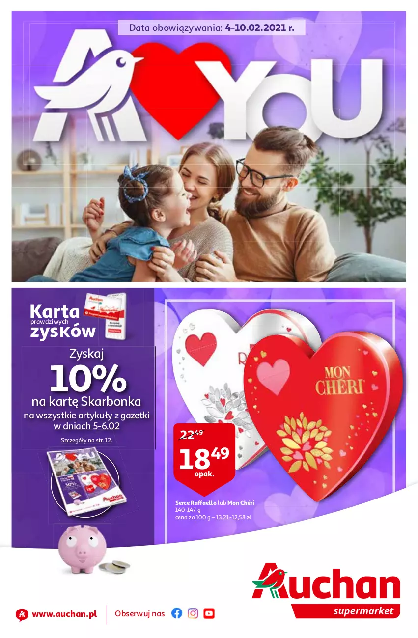 Gazetka promocyjna Auchan - A Love You Supermarkety - ważna 04.02 do 10.02.2021 - strona 1 - produkty: Fa, Mon Chéri, Raffaello, Ser