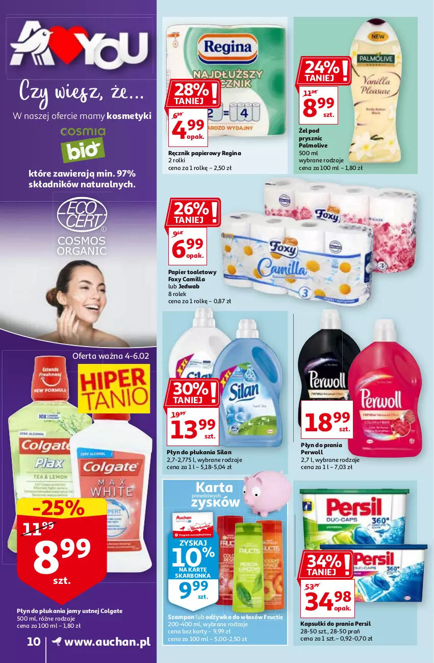 Gazetka promocyjna Auchan - A Love You Supermarkety - ważna 04.02 do 10.02.2021 - strona 10 - produkty: Colgate, Foxy, Fructis, Gin, Kapsułki do prania, LG, Odżywka, Palmolive, Papier, Papier toaletowy, Persil, Perwoll, Płyn do płukania, Płyn do płukania jamy ustnej, Płyn do prania, Ręcznik, Rolki, Silan, Szampon