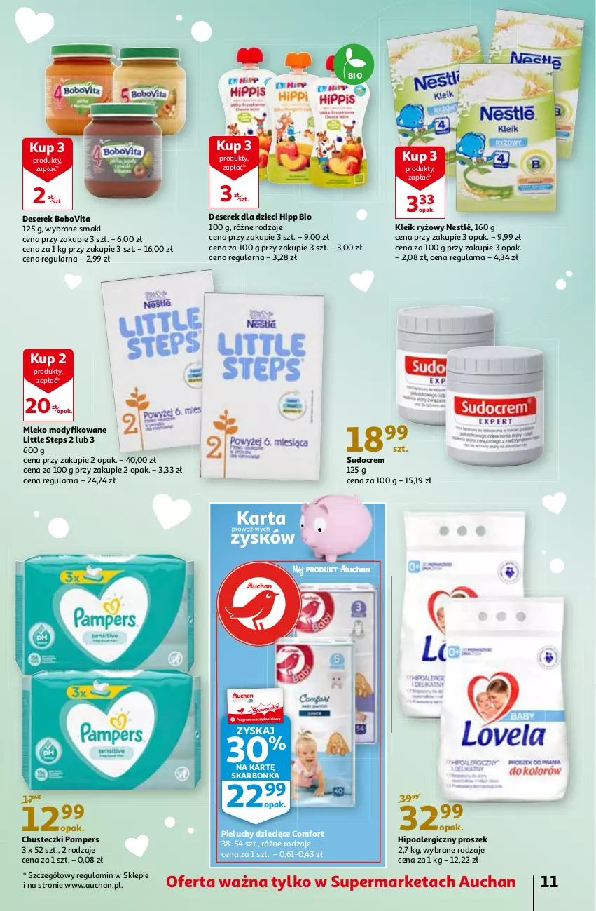 Gazetka promocyjna Auchan - A Love You Supermarkety - ważna 04.02 do 10.02.2021 - strona 11 - produkty: BoboVita, Chusteczki, Deser, Dzieci, Hipoalergiczny proszek, HiPP, Mleko, Mleko modyfikowane, Nestlé, Pampers, Pieluchy, Ryż, Ser, Serek