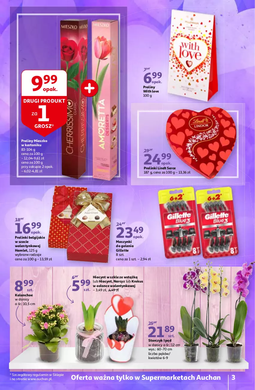 Gazetka promocyjna Auchan - A Love You Supermarkety - ważna 04.02 do 10.02.2021 - strona 3 - produkty: Gillette, Hiacynt, Kalanchoe, Krokus, LG, Lindt, Narcyz, Praliny, Ser, Storczyk, Tonik