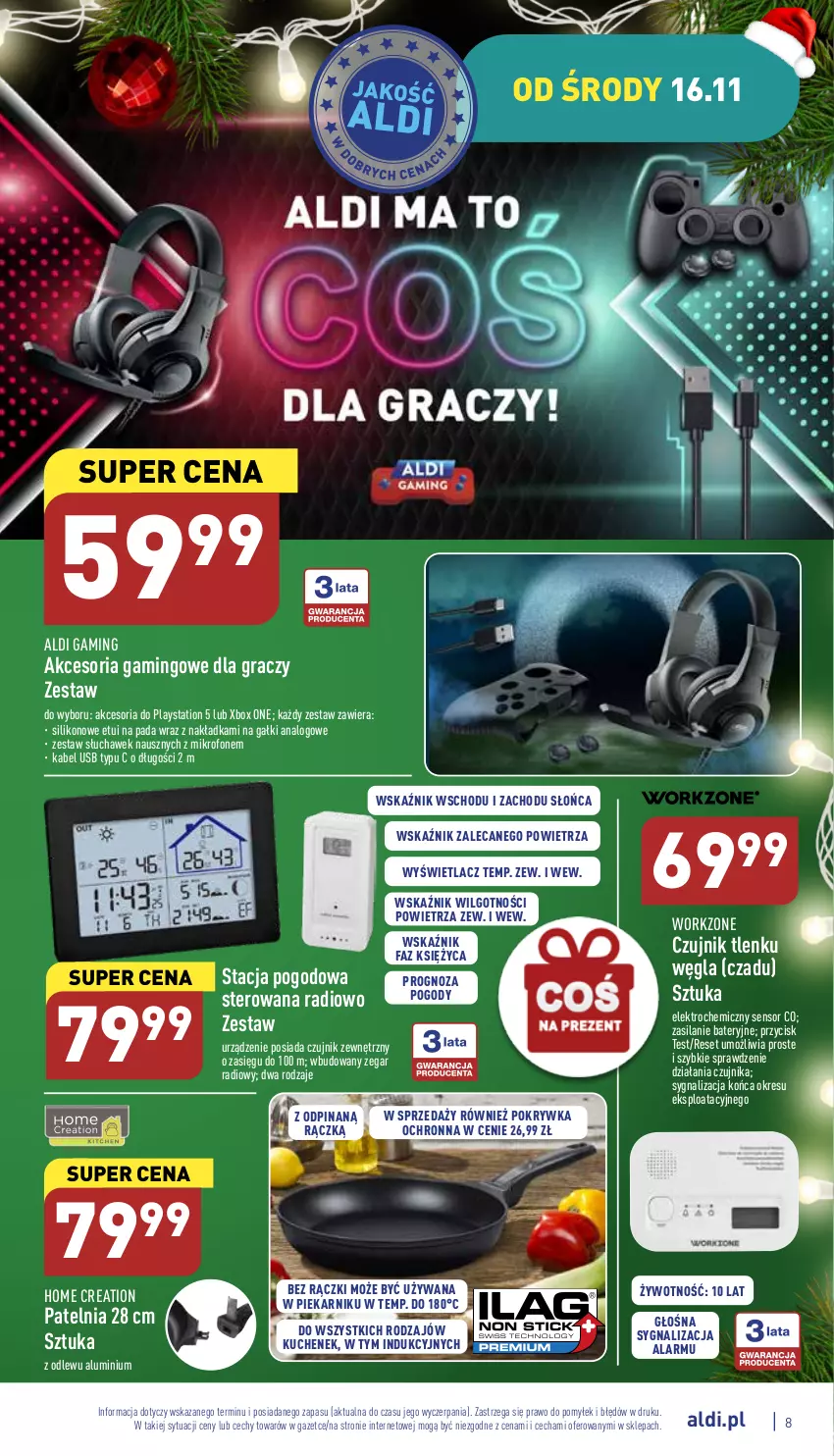 Gazetka promocyjna Aldi - Zaplanuj zakupy wcześniej - ważna 16.11 do 19.11.2022 - strona 8 - produkty: Czujnik zewnętrzny, Fa, Gra, Kabel USB, LG, Mikrofon, Patelnia, Piekarnik, PlayStation, PlayStation 5, Silan, Stacja pogodowa, Xbox, Zegar