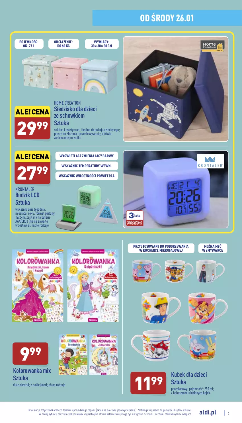 Gazetka promocyjna Aldi - Katalog Moda i Dom - ważna 24.01 do 30.01.2022 - strona 6 - produkty: Budzik, Dzieci, Fa, Klej, Kolorowanka, Kubek, LG, Obraz, Por, Siedzisko, Silan, Tera