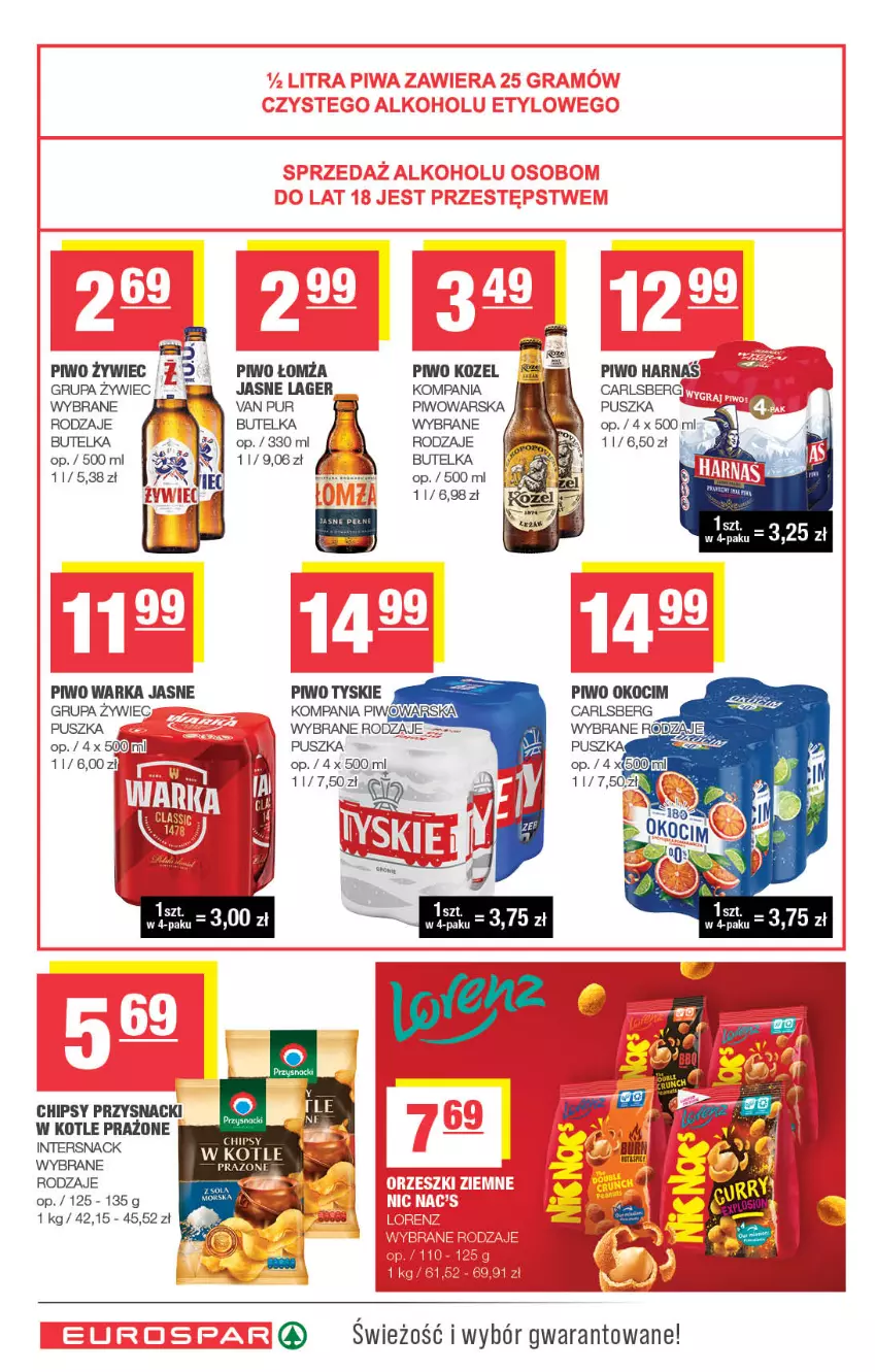Gazetka promocyjna Spar - EuroSpar - ważna 01.12 do 11.12.2025 - strona 14 - produkty: Carlsberg, Chipsy, Harnaś, Koc, Kozel, Okocim, Piwo, Przysnacki, Pur, Tyskie, Warka