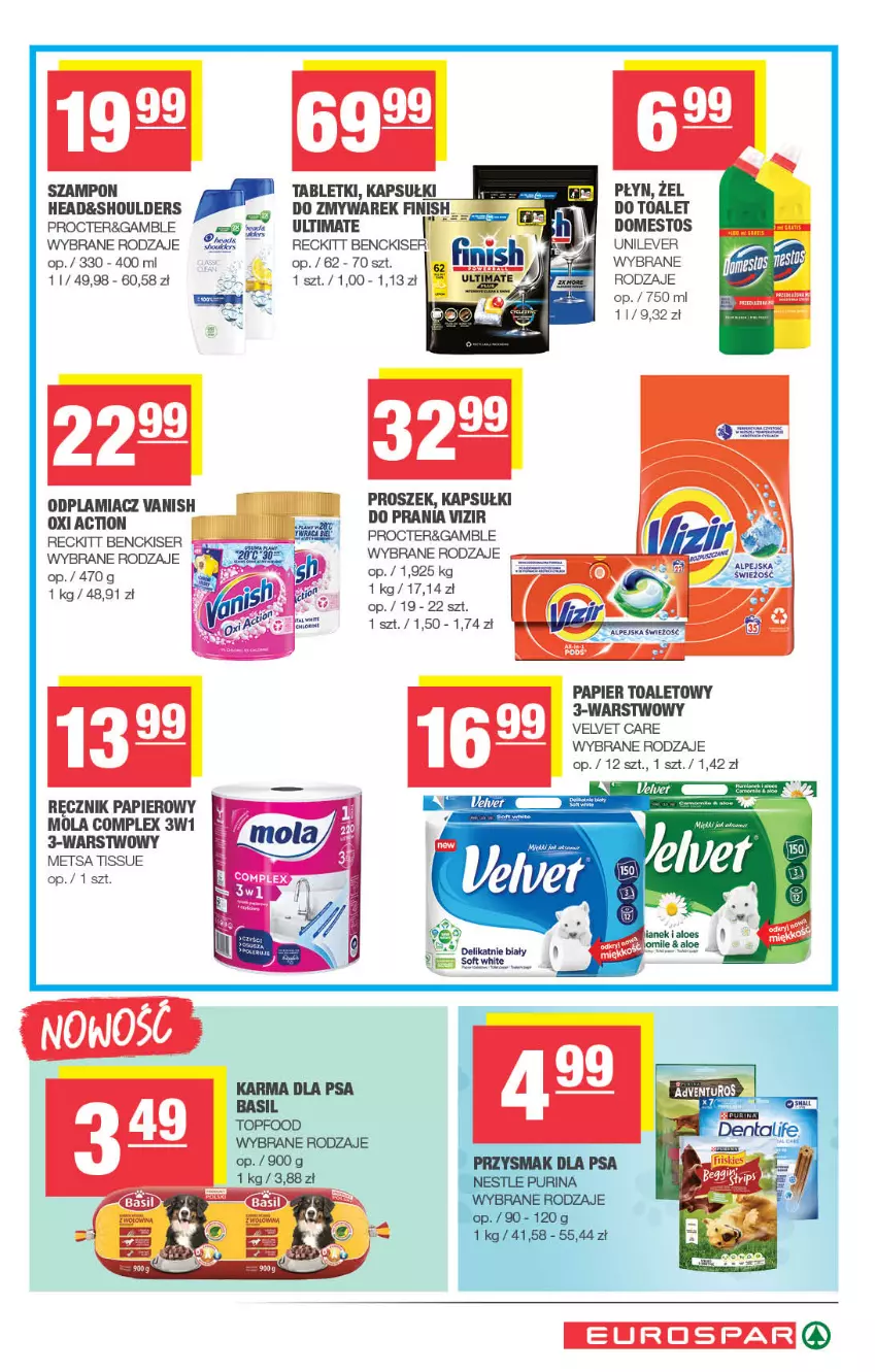 Gazetka promocyjna Spar - EuroSpar - ważna 01.12 do 11.12.2025 - strona 15 - produkty: Domestos, Finish, Kapsułki do prania, Mola, Odplamiacz, Papier, Papier toaletowy, Ręcznik, Ser, Szampon, Tablet, Tera, Top, Vanish, Velvet, Vizir