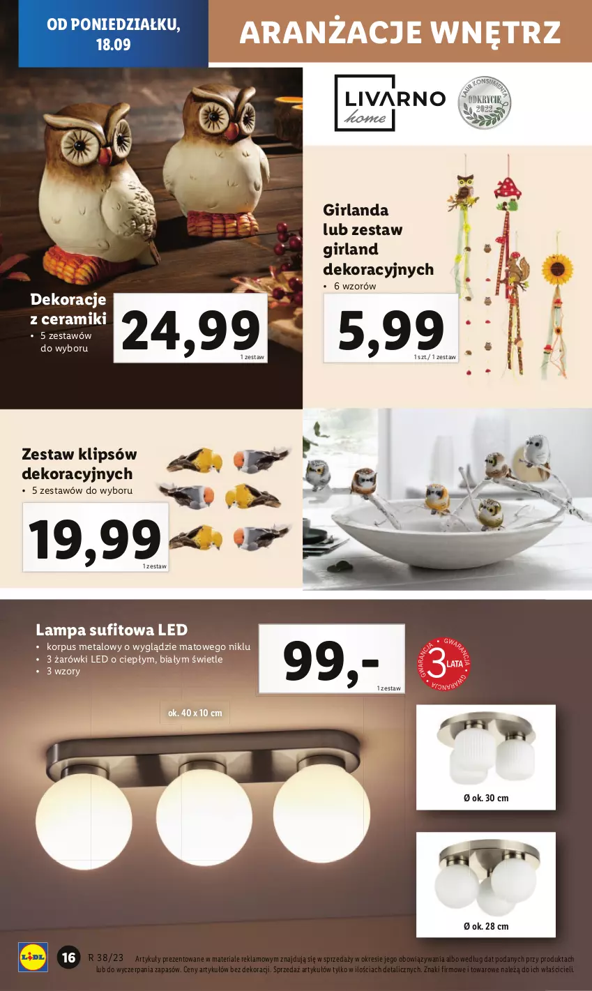 Gazetka promocyjna Lidl - GAZETKA - ważna 18.09 do 23.09.2023 - strona 18 - produkty: Girlanda, Lampa, Lampa sufitowa