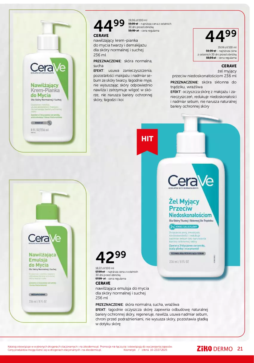 Gazetka promocyjna Ziko - Gazetka Ziko Dermo - ważna 10.07 do 23.07.2025 - strona 21 - produkty: CeraVe, Emulsja, Emulsja do mycia, LG, Makijaż, Pianka do mycia twarzy