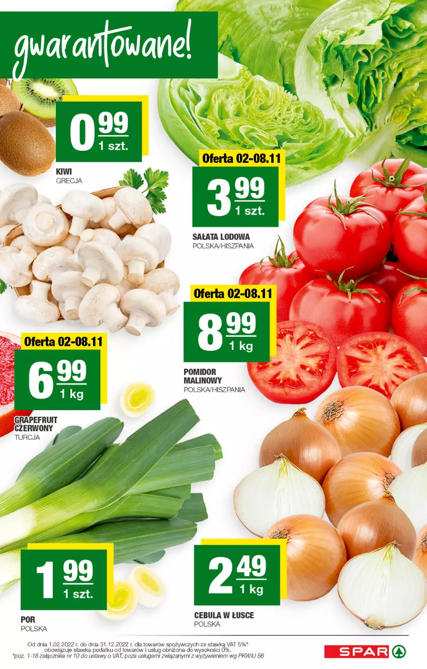 Gazetka promocyjna Spar - Spar - ważna 30.10 do 09.11.2022 - strona 5 - produkty: Cebula, Gra, Pomidor malinowy, Por, Sałat, Sałata lodowa, Sok