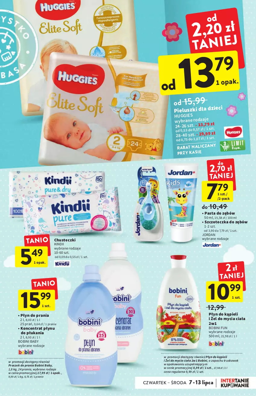 Gazetka promocyjna Intermarche - ważna 07.07 do 13.07.2022 - strona 27 - produkty: Chusteczki, Huggies, Kindii, Pasta do zębów, Płyn do kąpieli, Płyn do prania, Proszek do prania, Szczoteczka, Szczoteczka do zębów