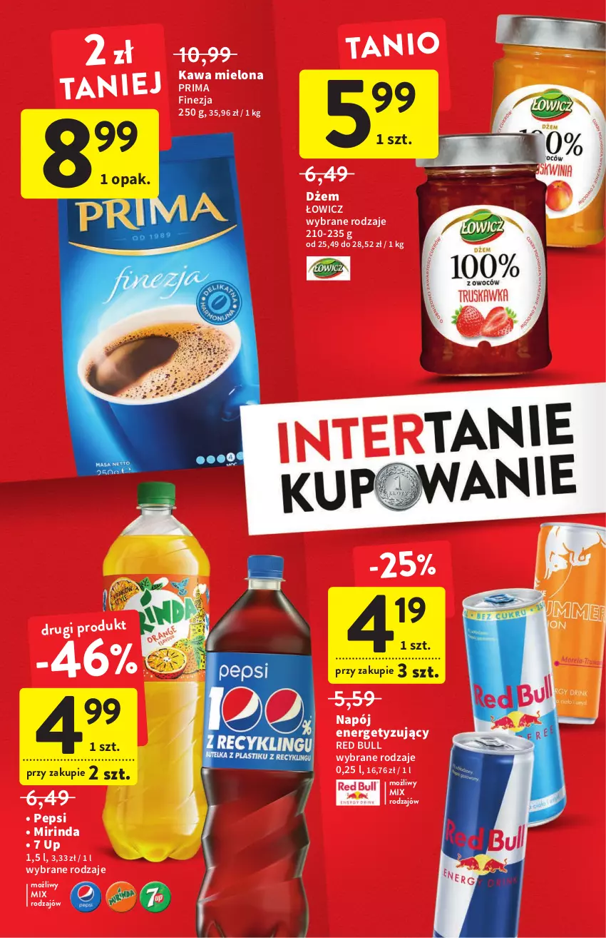 Gazetka promocyjna Intermarche - ważna 07.07 do 13.07.2022 - strona 8 - produkty: Dżem, Kawa, Kawa mielona, Mirinda, Napój, Pepsi, Prima, Red Bull