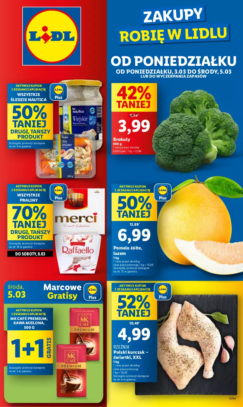 Gazetka promocyjna Lidl - GAZETKA - ważna 03.03 do 05.03.2025 - strona 1 - produkty: Brokuły, Gra, Kawa, Kawa mielona, Kurczak, Pomelo, Praliny