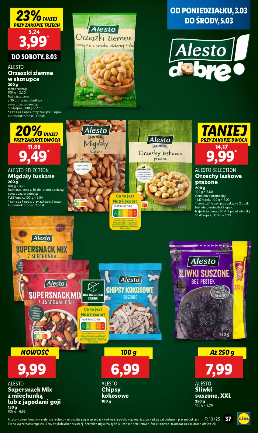 Gazetka promocyjna Lidl - GAZETKA - ważna 03.03 do 05.03.2025 - strona 43 - produkty: Chipsy, Kokos, Migdały, Migdały łuskane, Orzeszki, Orzeszki ziemne