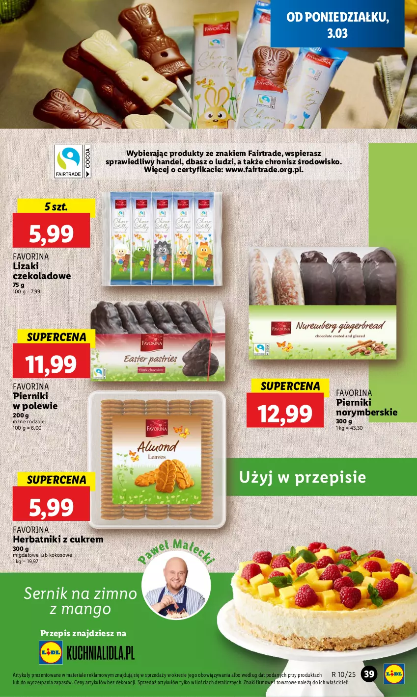 Gazetka promocyjna Lidl - GAZETKA - ważna 03.03 do 05.03.2025 - strona 45 - produkty: Fa, Herbatniki, Kokos, Lizaki, Lizaki czekoladowe, Mango, Piernik, Ser