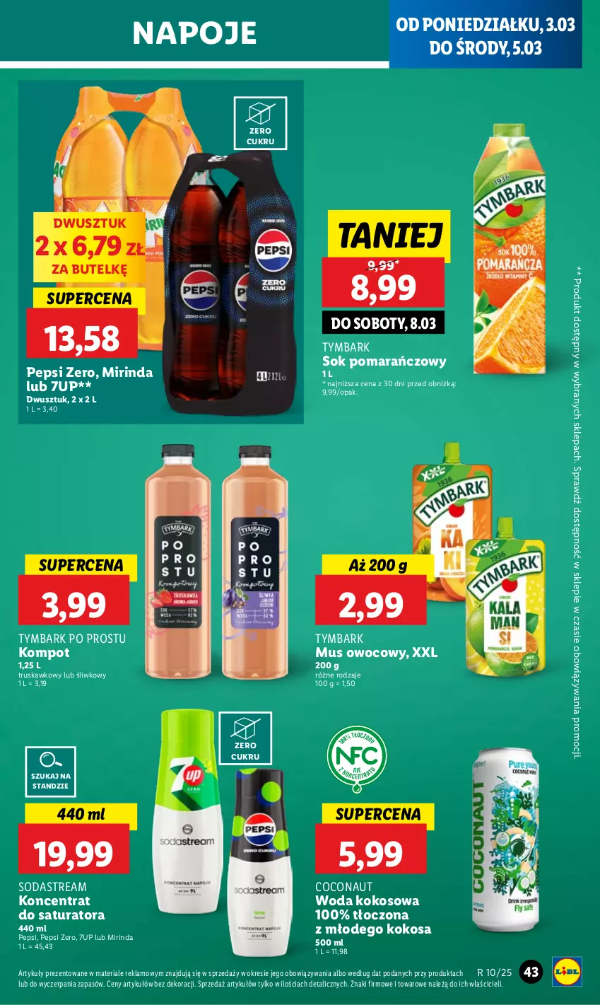 Gazetka promocyjna Lidl - GAZETKA - ważna 03.03 do 05.03.2025 - strona 49 - produkty: 7up, Kokos, Mirinda, Mus, Napoje, Pepsi, Sok, Sok pomarańczowy, Tymbark, Woda