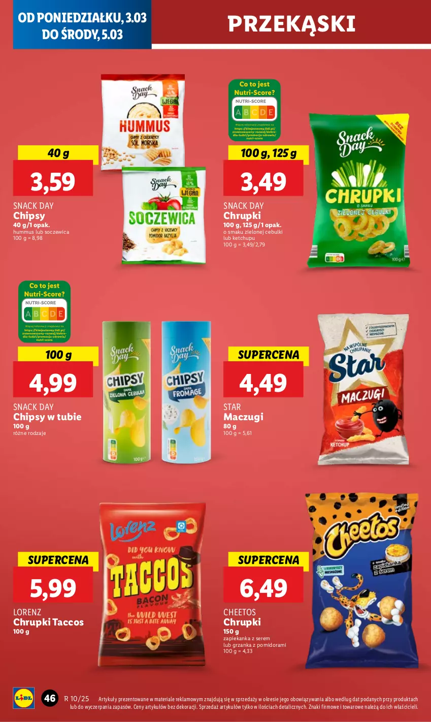 Gazetka promocyjna Lidl - GAZETKA - ważna 03.03 do 05.03.2025 - strona 50 - produkty: Cheetos, Chipsy, Chrupki, Hummus, Ketchup, Lorenz, Mus, Ser, Zapiekanka