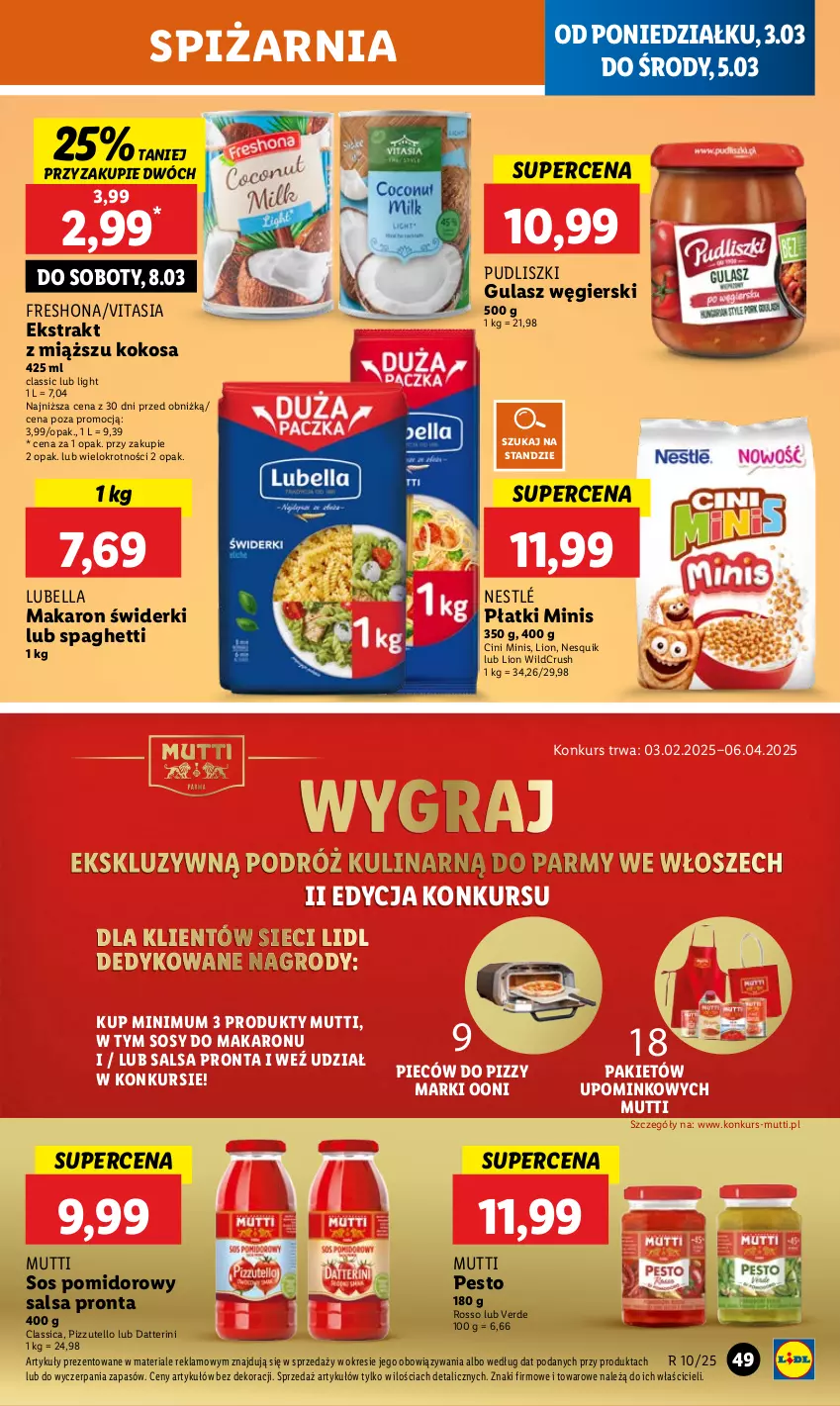 Gazetka promocyjna Lidl - GAZETKA - ważna 03.03 do 05.03.2025 - strona 55 - produkty: Bell, Bella, Cini Minis, Gra, Kokos, Lion, Lubella, Makaron, Nesquik, Nestlé, Pesto, Piec, Pudliszki, Salsa, Sos, Sos pomidorowy, Spaghetti