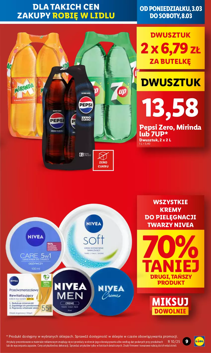 Gazetka promocyjna Lidl - GAZETKA - ważna 03.03 do 05.03.2025 - strona 9 - produkty: 7up, Mirinda, Nivea, Pepsi