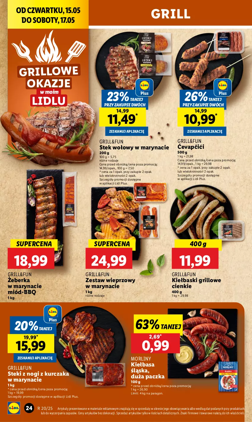 Gazetka promocyjna Lidl - GAZETKA - ważna 15.05 do 17.05.2025 - strona 28 - produkty: Grill, Kiełbasa, Kiełbasa śląska, Kurczak, Miód, Morliny, Stek, Stek wołowy