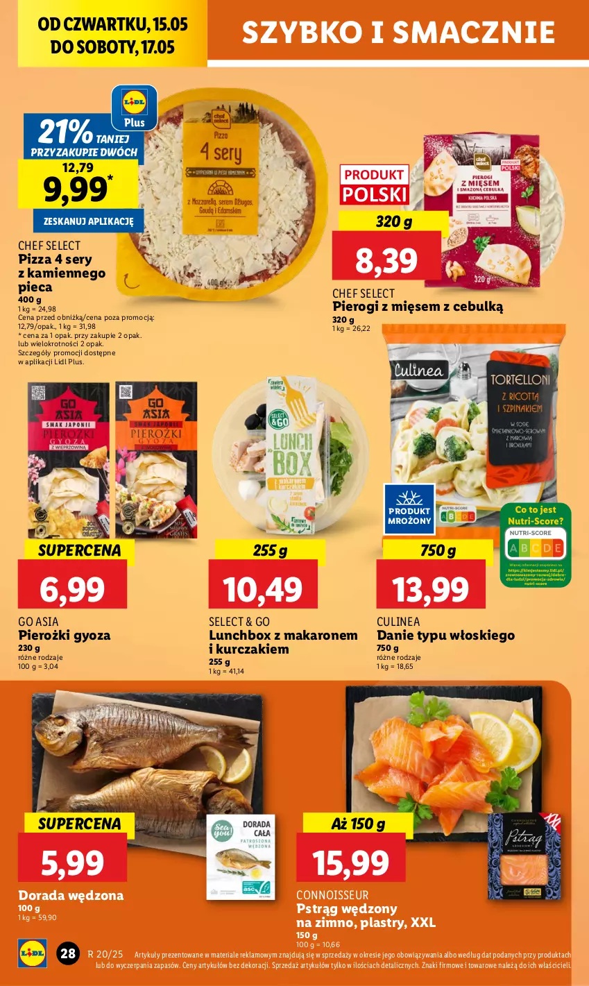 Gazetka promocyjna Lidl - GAZETKA - ważna 15.05 do 17.05.2025 - strona 32 - produkty: Kurczak, Makaron, Piec, Pierogi, Pizza, Pstrąg, Pstrąg wędzony, Ser