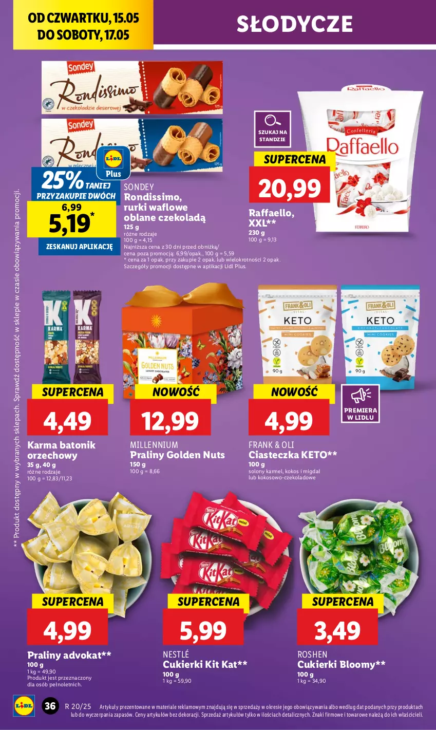 Gazetka promocyjna Lidl - GAZETKA - ważna 15.05 do 17.05.2025 - strona 42 - produkty: Baton, Cukier, Cukierki, Fa, Kit Kat, Kokos, Nestlé, Praliny, Raffaello, Rurki, Tonik