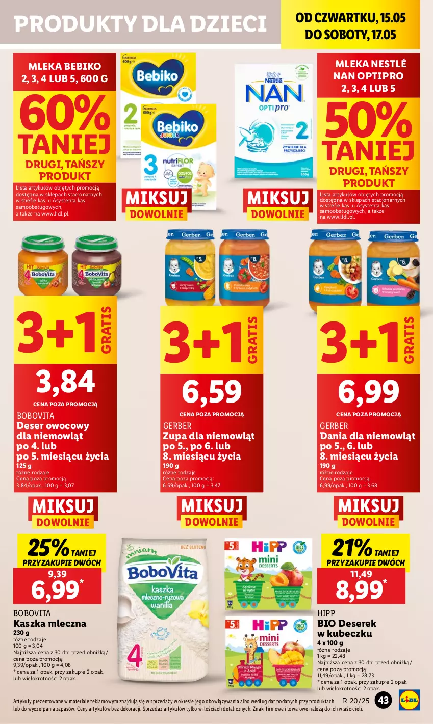 Gazetka promocyjna Lidl - GAZETKA - ważna 15.05 do 17.05.2025 - strona 49 - produkty: Bebiko, BoboVita, Deser, Deser owocowy, Dzieci, Gerber, Gra, HiPP, Hipp Bio, NAN Optipro, Nestlé, Ser, Serek, Zupa