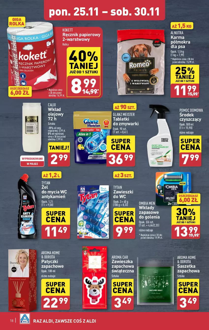 Gazetka promocyjna Aldi - Pełna oferta - ważna 25.11 do 30.11.2024 - strona 18 - produkty: Olej, Papier, Ręcznik, Tablet, Tabletki do zmywarki, Tytan, Wkład olejowy, Zawieszki, Zmywarki