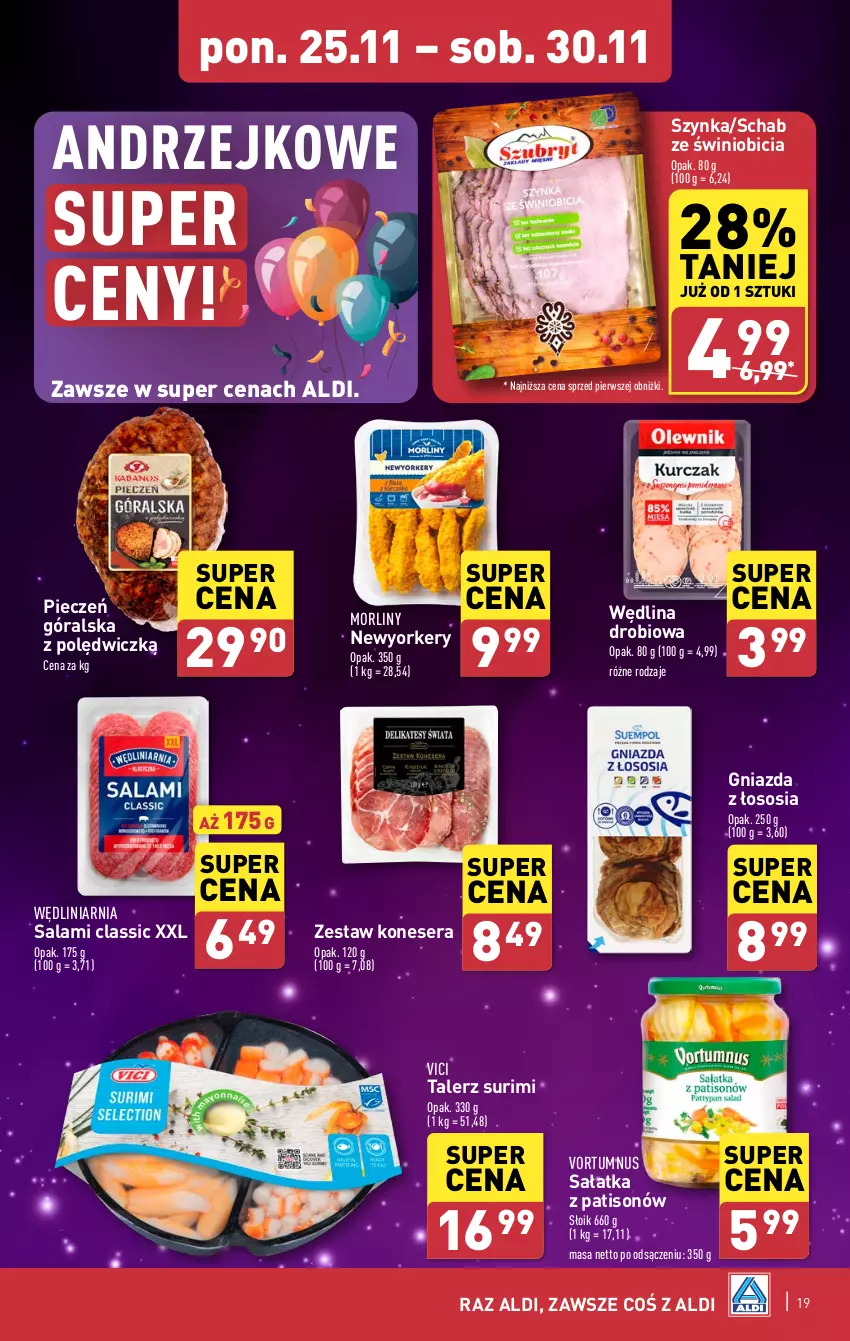 Gazetka promocyjna Aldi - Pełna oferta - ważna 25.11 do 30.11.2024 - strona 19 - produkty: BIC, Morliny, Piec, Salami, Sałat, Sałatka, Ser, Sos, Surimi, Szynka, Talerz, Wędlina