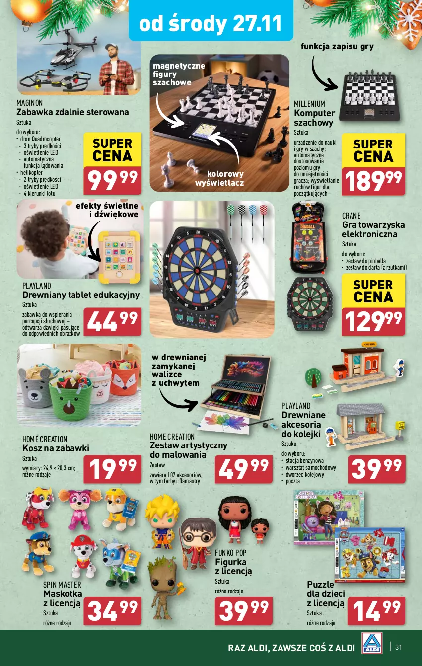 Gazetka promocyjna Aldi - Pełna oferta - ważna 25.11 do 30.11.2024 - strona 31 - produkty: Dron, Dzieci, Fa, Flamastry, Gin, Gra, Gry, Helikopter, Komputer, Kosz, NBA, Obraz, Olej, Puzzle, Szachy, Tablet, Zabawka