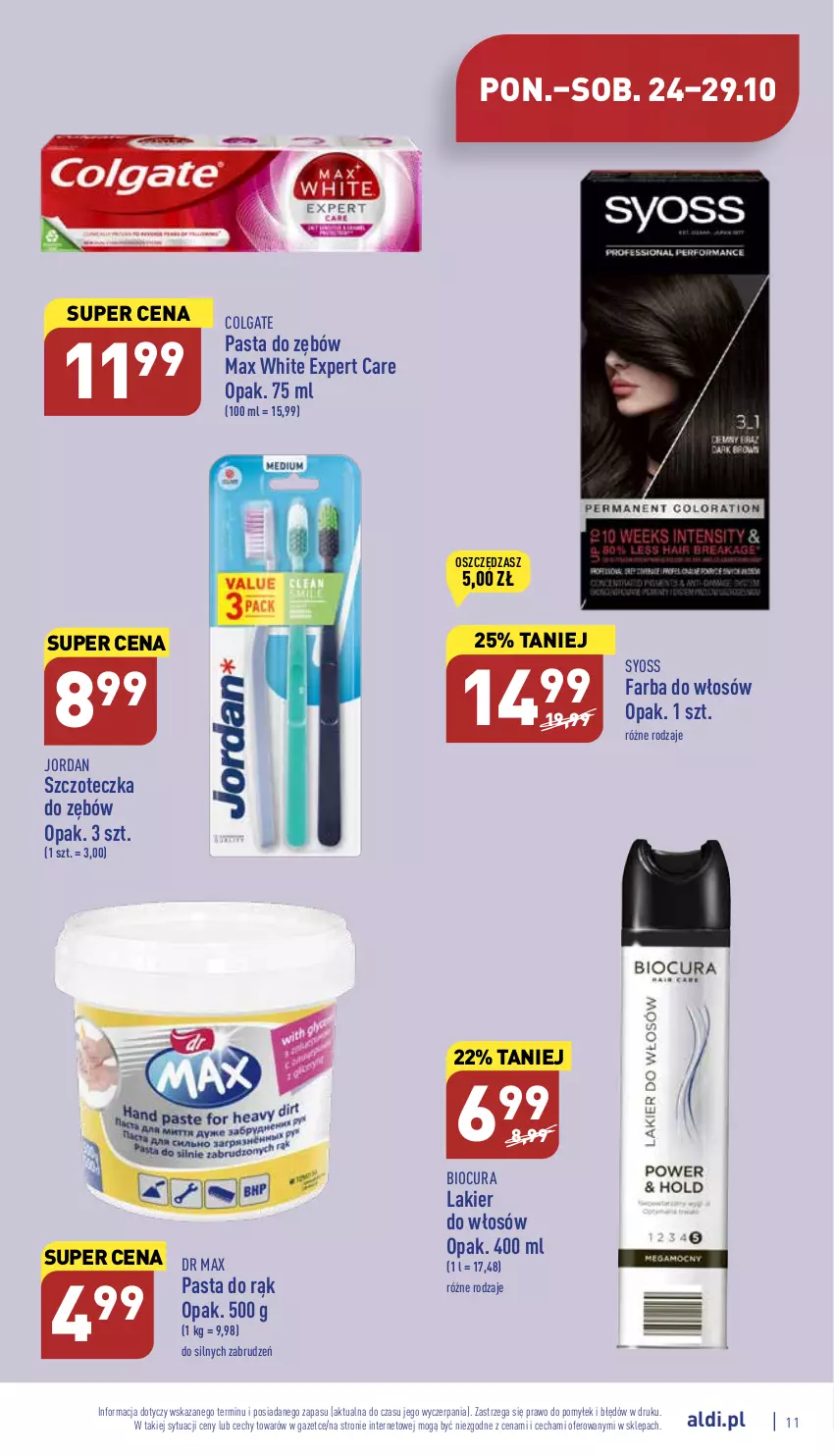 Gazetka promocyjna Aldi - Pełny katalog - ważna 24.10 do 29.10.2022 - strona 11 - produkty: Colgate, Fa, Farba do włosów, Lakier, Lakier do włosów, LG, Pasta do zębów, Syoss, Szczoteczka, Szczoteczka do zębów