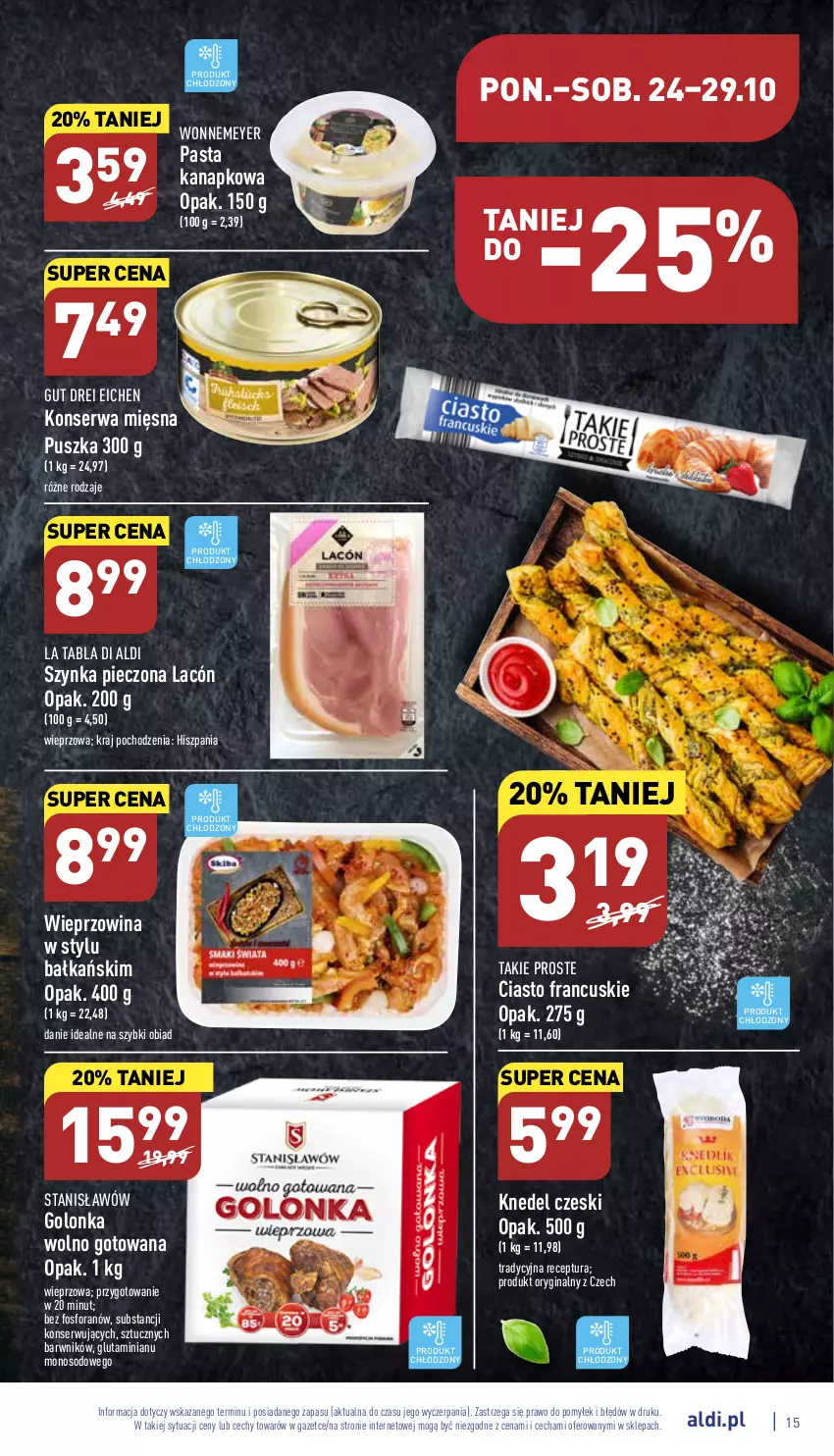 Gazetka promocyjna Aldi - Pełny katalog - ważna 24.10 do 29.10.2022 - strona 15 - produkty: Ciasto francuskie, Gin, Piec, Ser, Szynka, Wieprzowina