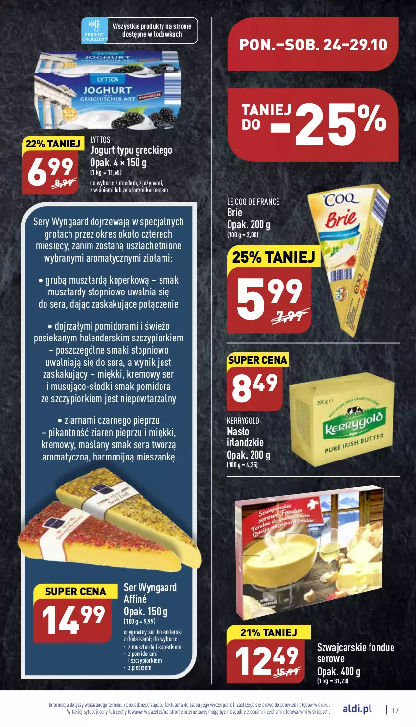 Gazetka promocyjna Aldi - Pełny katalog - ważna 24.10 do 29.10.2022 - strona 17 - produkty: Brie, Cars, Fondue, Gin, Jogurt, Lodówka, Masło, Mus, Pieprz, Ser, Top