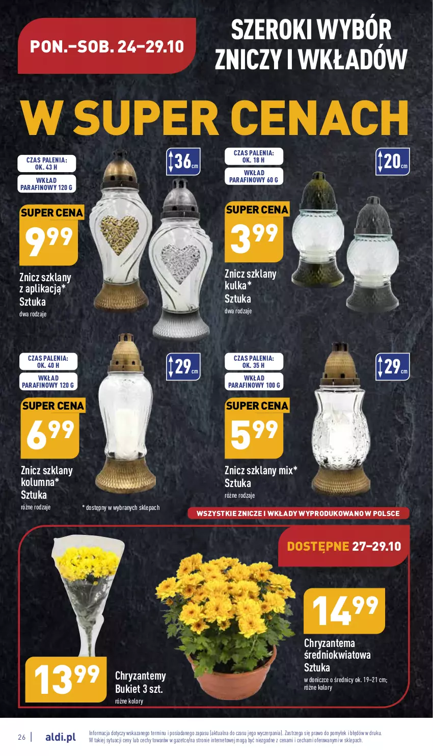 Gazetka promocyjna Aldi - Pełny katalog - ważna 24.10 do 29.10.2022 - strona 26 - produkty: Bukiet, Chryzantema, Znicz