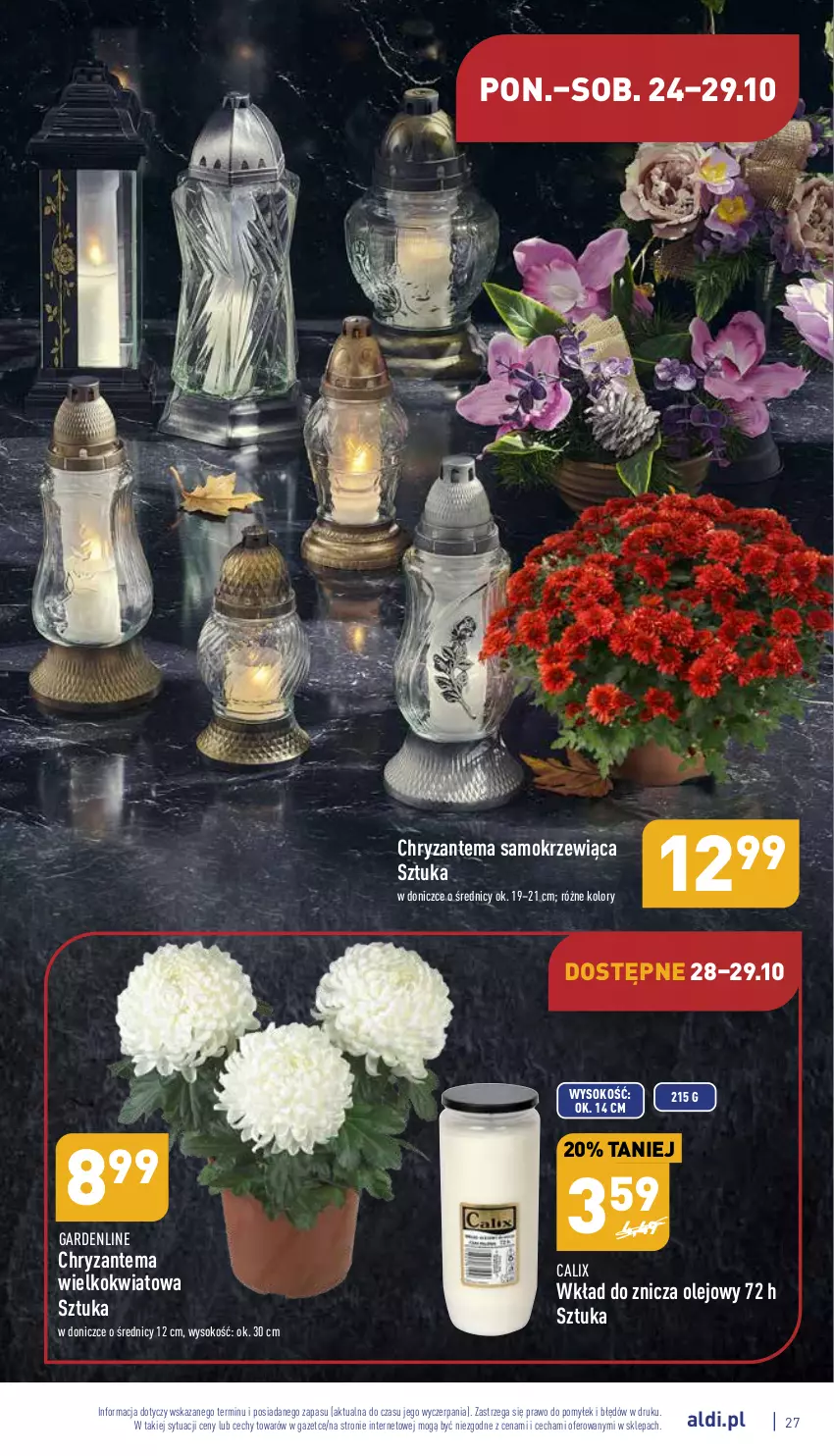 Gazetka promocyjna Aldi - Pełny katalog - ważna 24.10 do 29.10.2022 - strona 27 - produkty: Chryzantema, Olej, Sok, Znicz