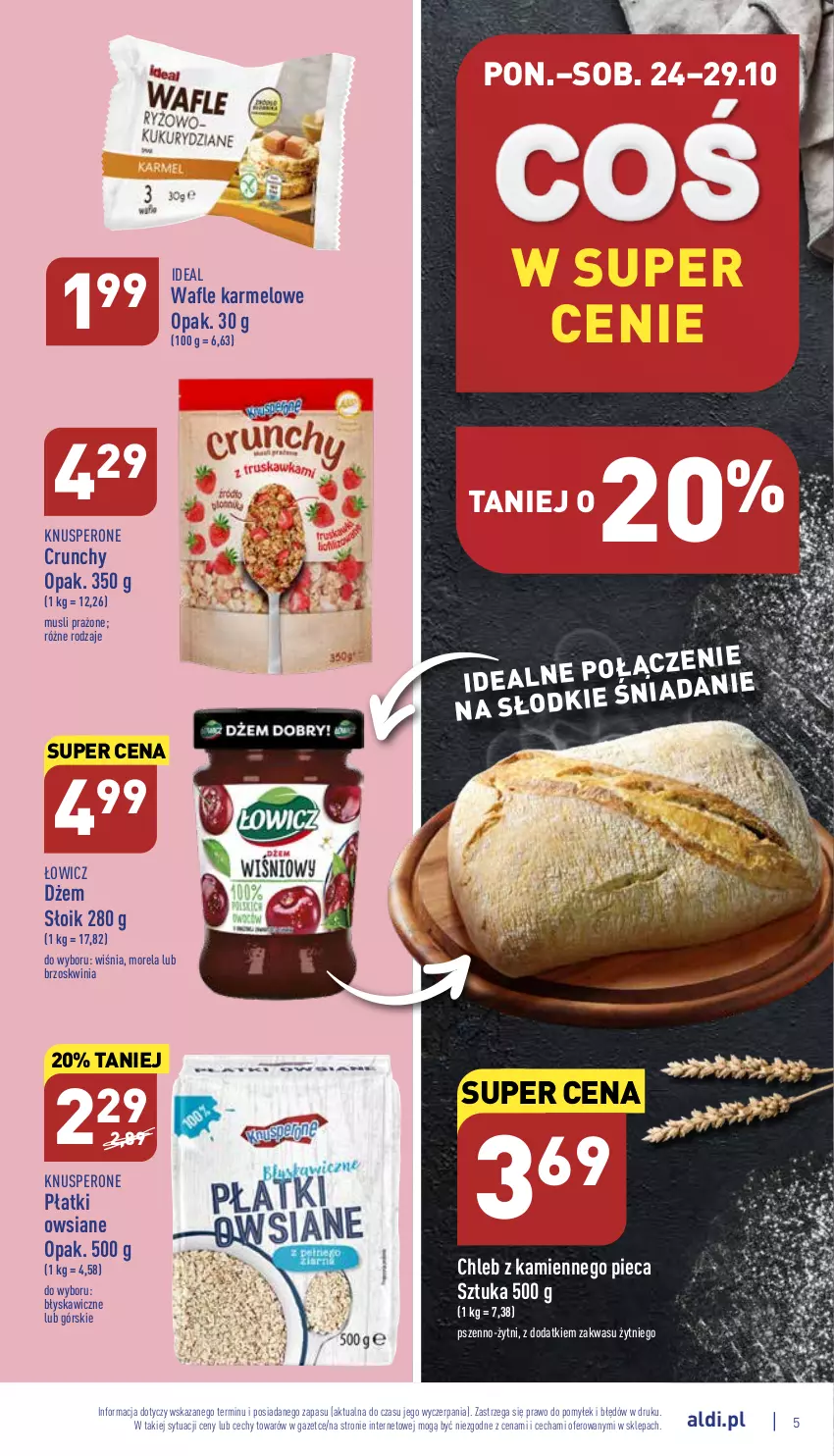 Gazetka promocyjna Aldi - Pełny katalog - ważna 24.10 do 29.10.2022 - strona 5 - produkty: Chleb, Dżem, Morela, Mus, Piec, Płatki owsiane, Wafle