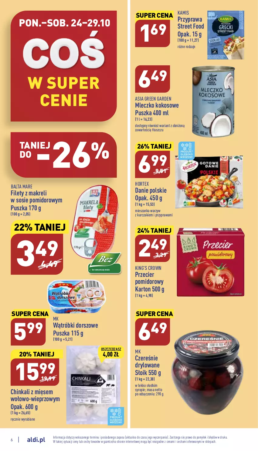 Gazetka promocyjna Aldi - Pełny katalog - ważna 24.10 do 29.10.2022 - strona 6 - produkty: Balta Mare, Dorsz, Hortex, Inka, Kamis, Kokos, Kurczak, Mieszanka warzyw, Mleczko, Sos, Syrop