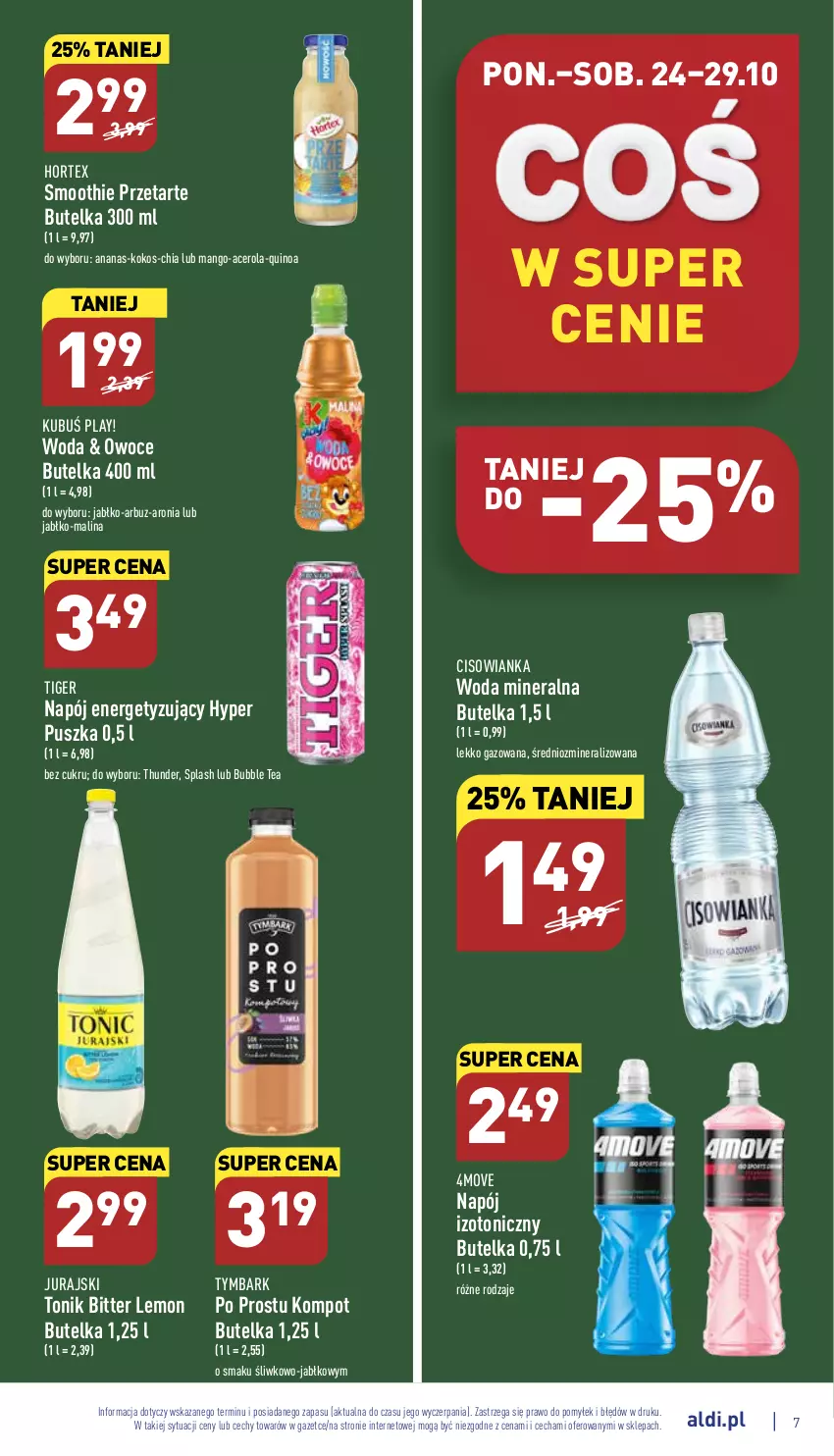 Gazetka promocyjna Aldi - Pełny katalog - ważna 24.10 do 29.10.2022 - strona 7 - produkty: Acer, Ananas, Arbuz, Aronia, Chia, Cisowianka, Hortex, Kokos, Kubuś, Mango, Napój, Napój izotoniczny, Owoce, Quinoa, Smoothie, Tiger, Tonik, Tymbark, Woda, Woda mineralna