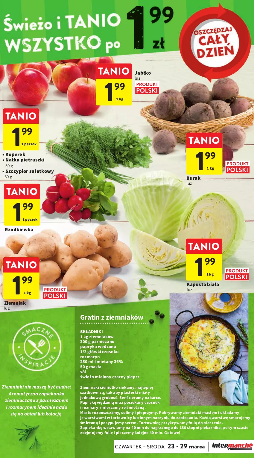 Gazetka promocyjna Intermarche - Gazetka Intermarche - ważna 23.03 do 29.03.2023 - strona 13 - produkty: Czosnek, Gra, Masło, Mus, Natka pietruszki, Olej, Papryka, Papryka wędzona, Parmezan, Piec, Piekarnik, Pieprz, Plasterki, Pokrywa, Rzodkiewka, Sałat, Ser, Sól, Top, Zapiekanka, Ziemniaki