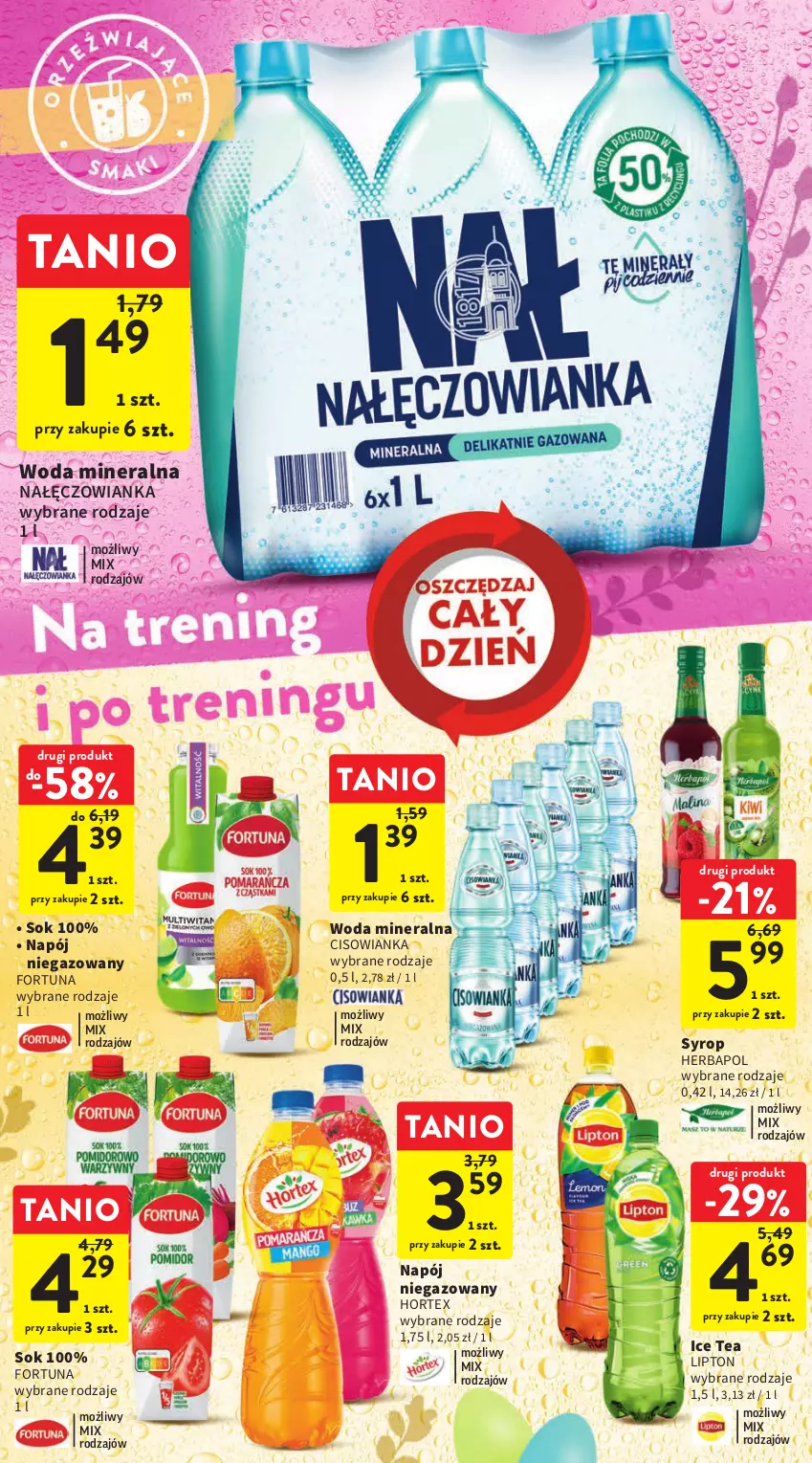 Gazetka promocyjna Intermarche - Gazetka Intermarche - ważna 23.03 do 29.03.2023 - strona 36 - produkty: Cisowianka, Fortuna, Herbapol, Hortex, Ice tea, Lipton, Nałęczowianka, Napój, Napój niegazowany, Sok, Syrop, Woda, Woda mineralna