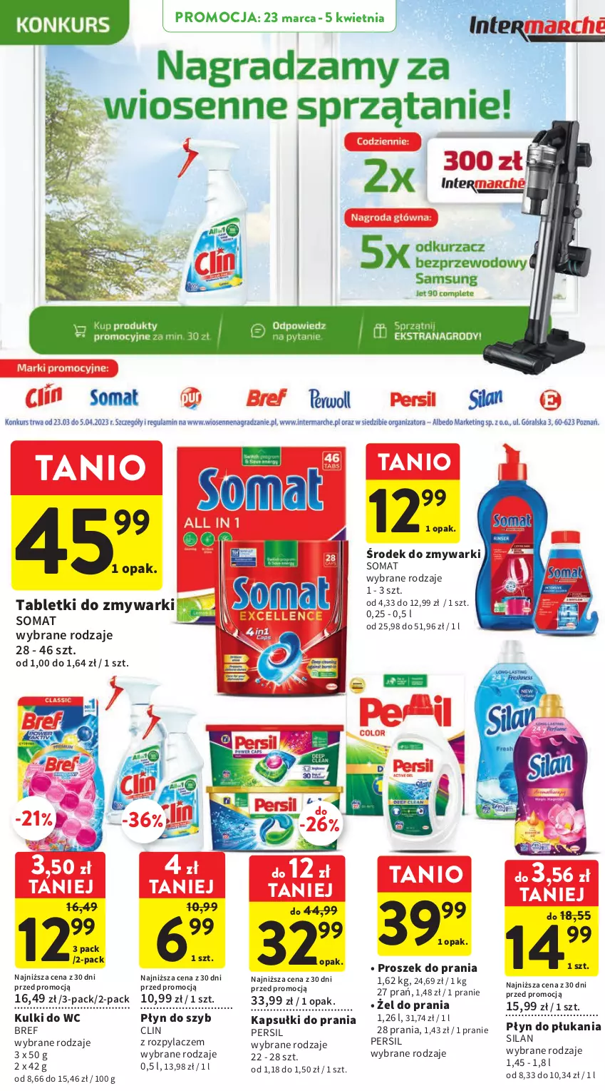 Gazetka promocyjna Intermarche - Gazetka Intermarche - ważna 23.03 do 29.03.2023 - strona 39 - produkty: Bref, Clin, Kapsułki do prania, Kulki do wc, Persil, Płyn do płukania, Płyn do szyb, Proszek do prania, Silan, Somat, Tablet, Tabletki do zmywarki, Zmywarki